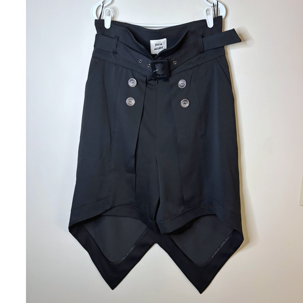 Julia Allert Bermuda Shorts Skirt Overlay Pointed Hem Belted Black XL High Waist